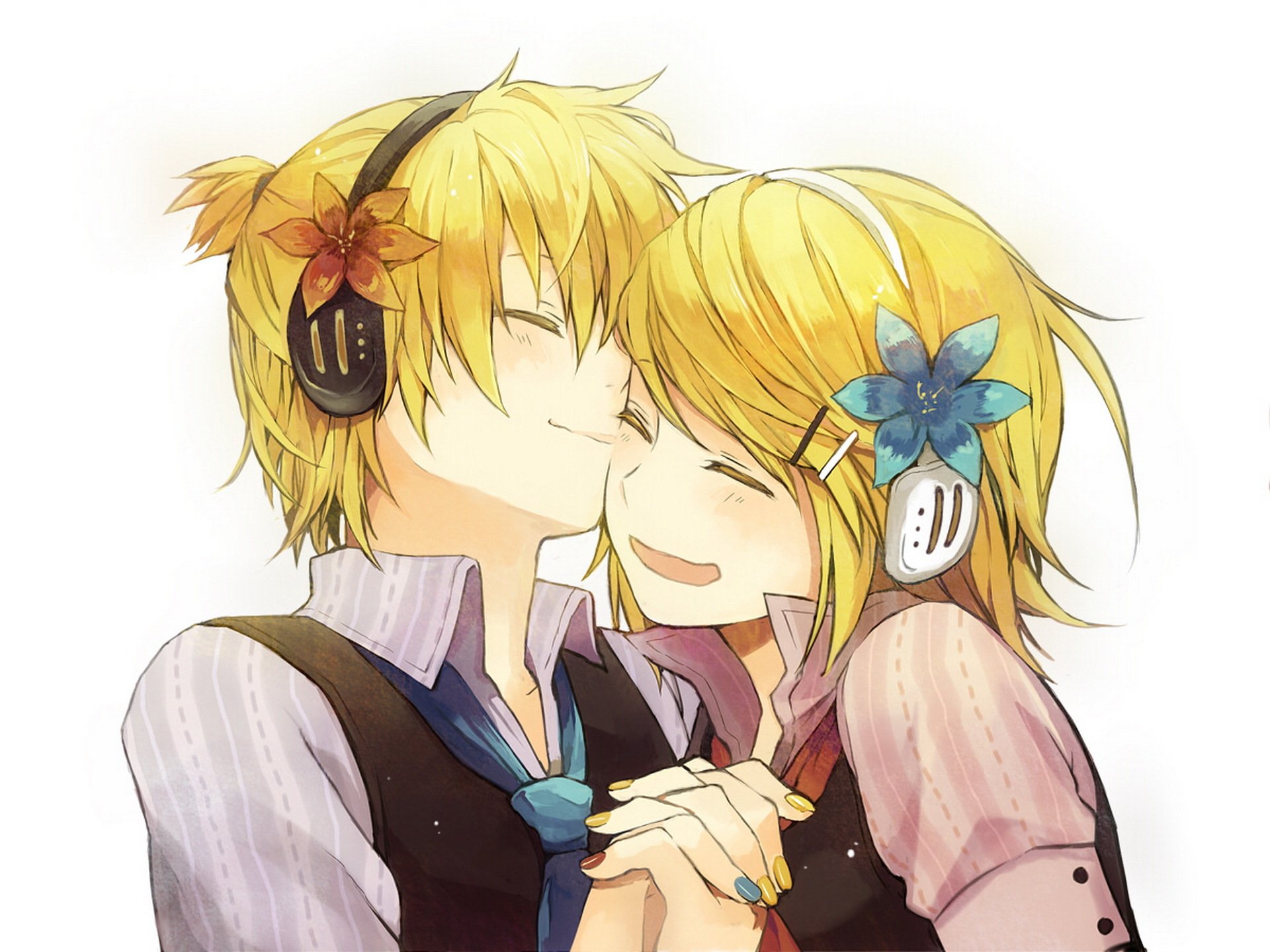 vocaloid kagamine rin kagamine len dos vocaloid sonrisa