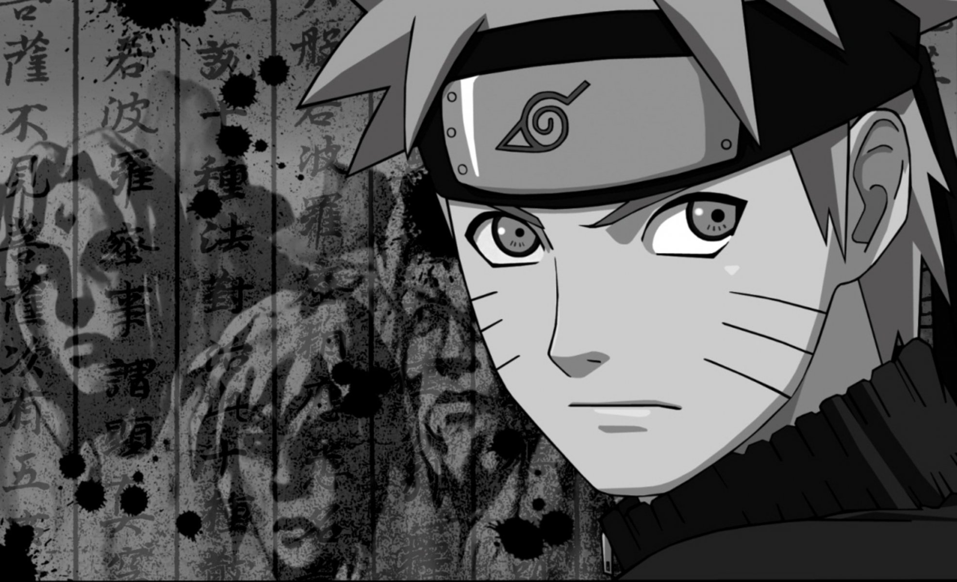 naruto blanco y negro hokage manchas símbolos jeroglíficos