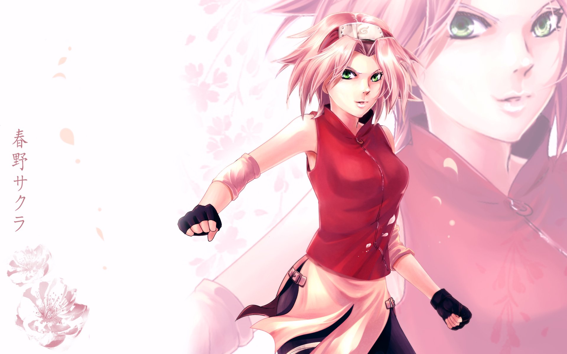 naruto sakura haruno art kivi1230 dziewczyna opaska kwiaty płatki różowe włosy