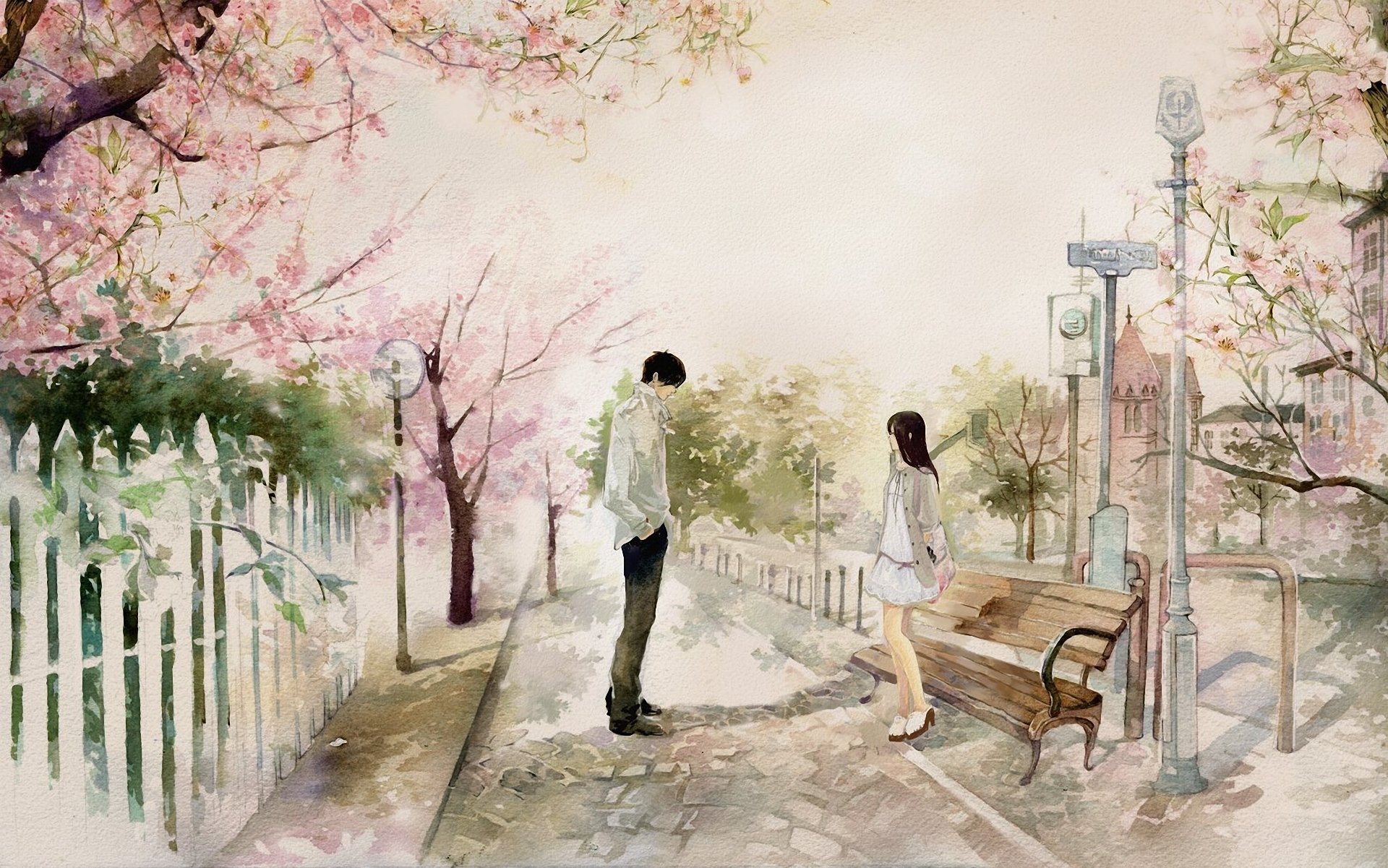 art he he wu girl guy park date town shop bench sakura