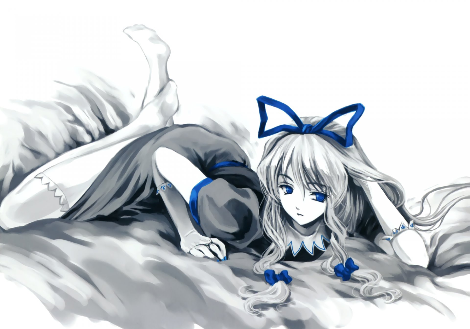 misaki kurehito touhou girl picture stockings tapes is black and white blue