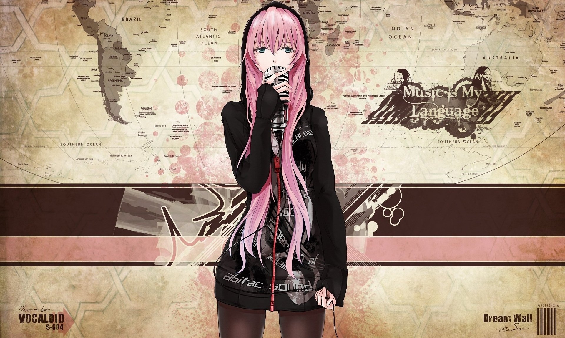 vocaloid megurine luka микрофон карта провод капюшон надпись