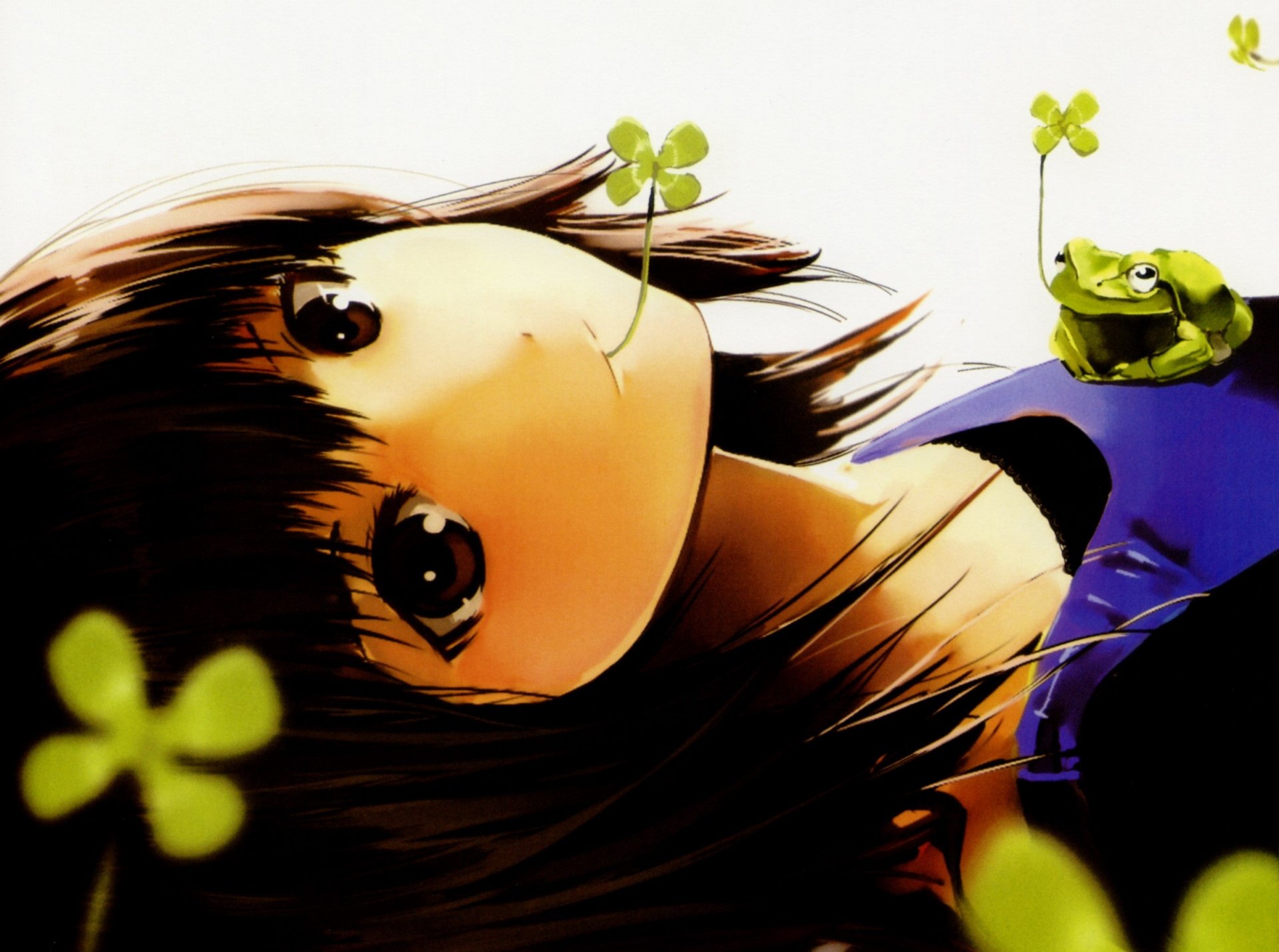 art nauribon pixiv girls collection girl frog clover sheet leaf happy