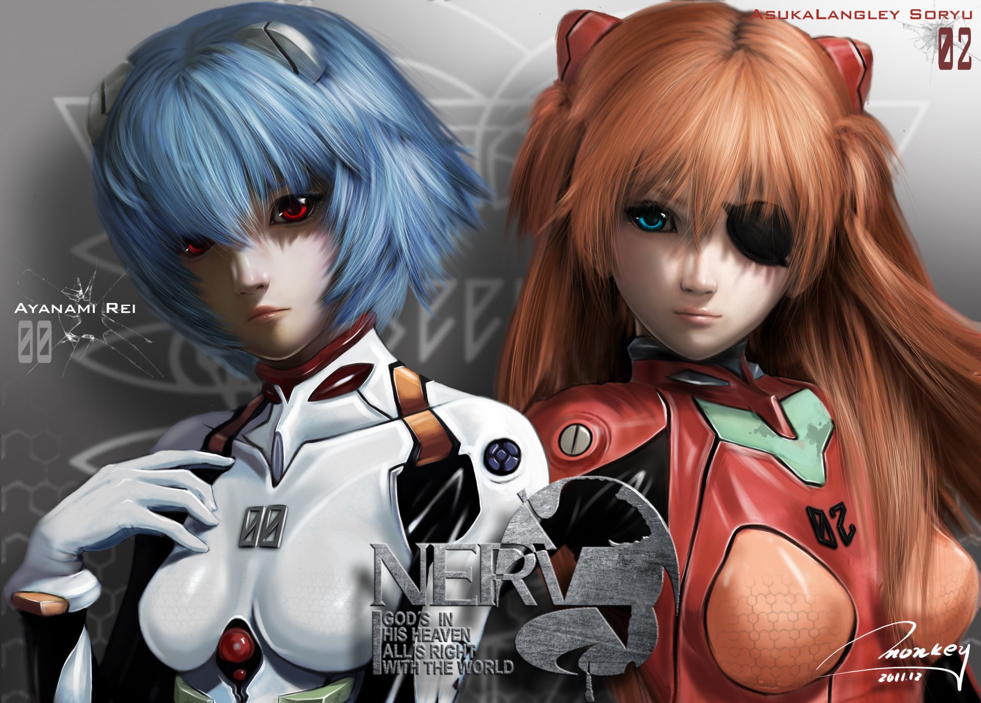 neon genesis evangelion сорю asuka langley аянами рэй девушки надписи костюм повязка ушки