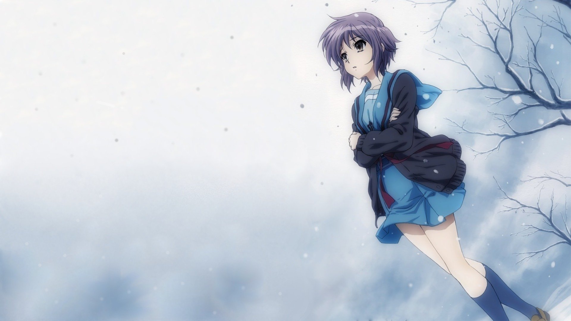 uzumiya haruhi no yuutsu nagato yuki girl winter cool wind snow