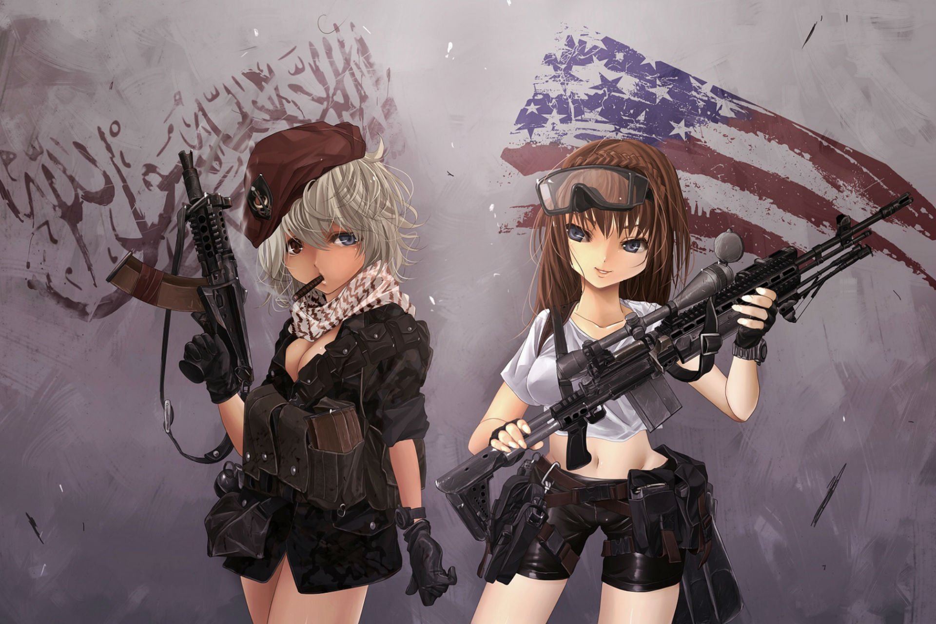 due ragazze ax74u sigaro bandiera americana modern warfare 2 touhou