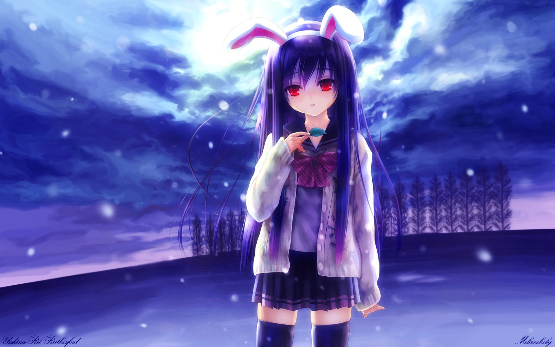 touhou girl ears anime forest sky snow cloud