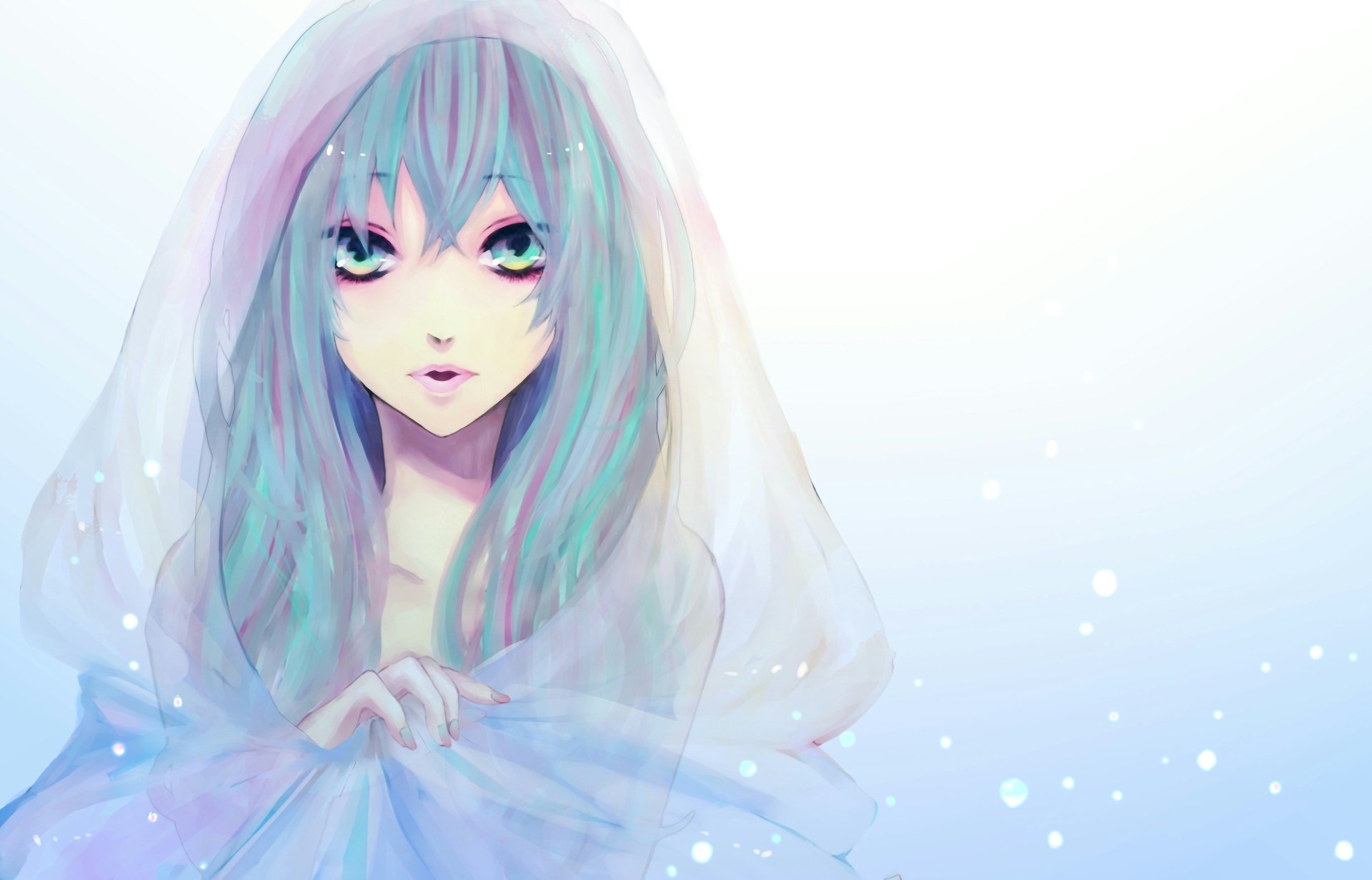 hatsune miku vocaloid vocaloid drawing girl hood cape face snow