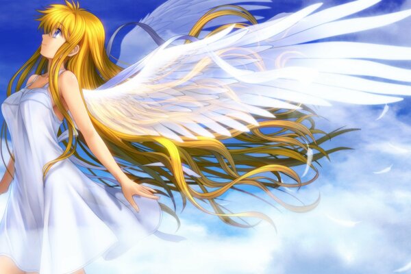 Anime girl avec des ailes et des cheveux d or