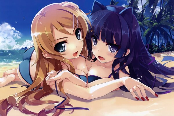 Dos chicas de anime en la playa