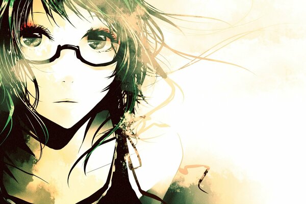 Anime, chica con grandes ojos en gafas