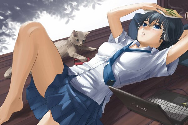 Anime fille avec chat