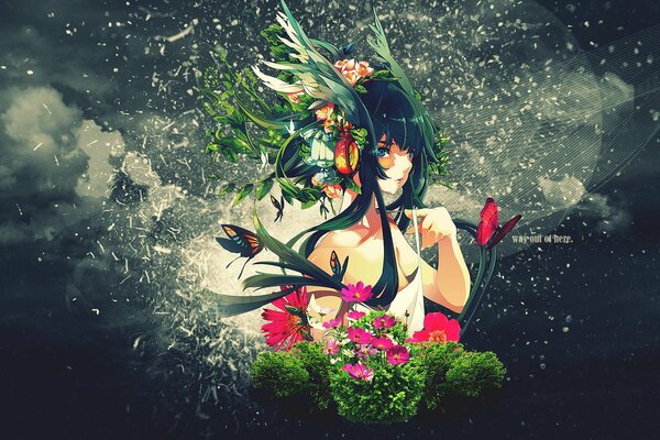 Chica de flores en estilo anime