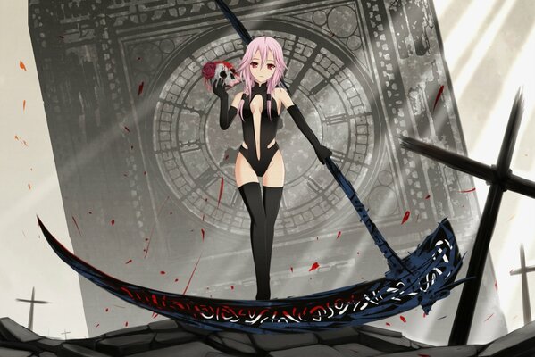 A girl with a scythe does not care about the clock