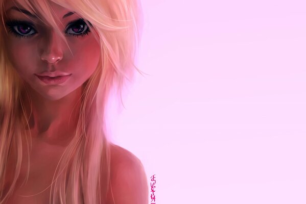 Portrait d une blonde sur fond rose