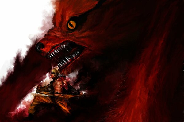 Brave guerrier avec le loup rouge