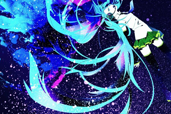 Vocaloid Mädchen mit langen blauen Haaren