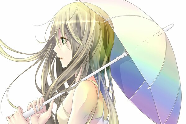 A girl with an umbrella and developing hair