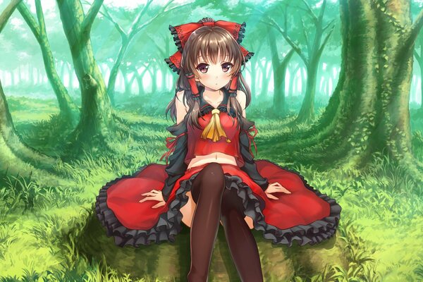 Anime. Forest. Girl in a dress