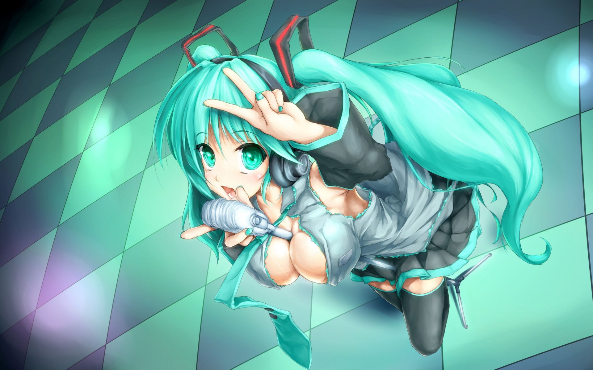 vocaloid girl hands fingers turquoise