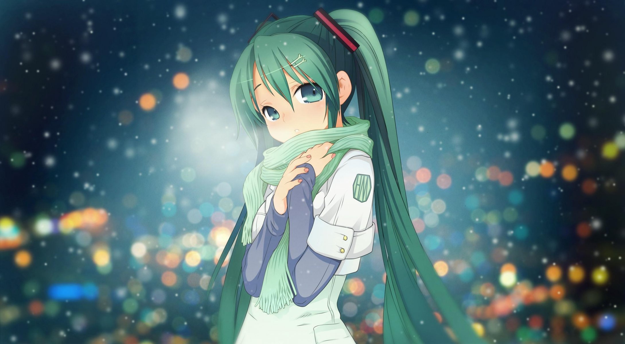 anime vocaloid miku hatsune miku invierno nieve luces