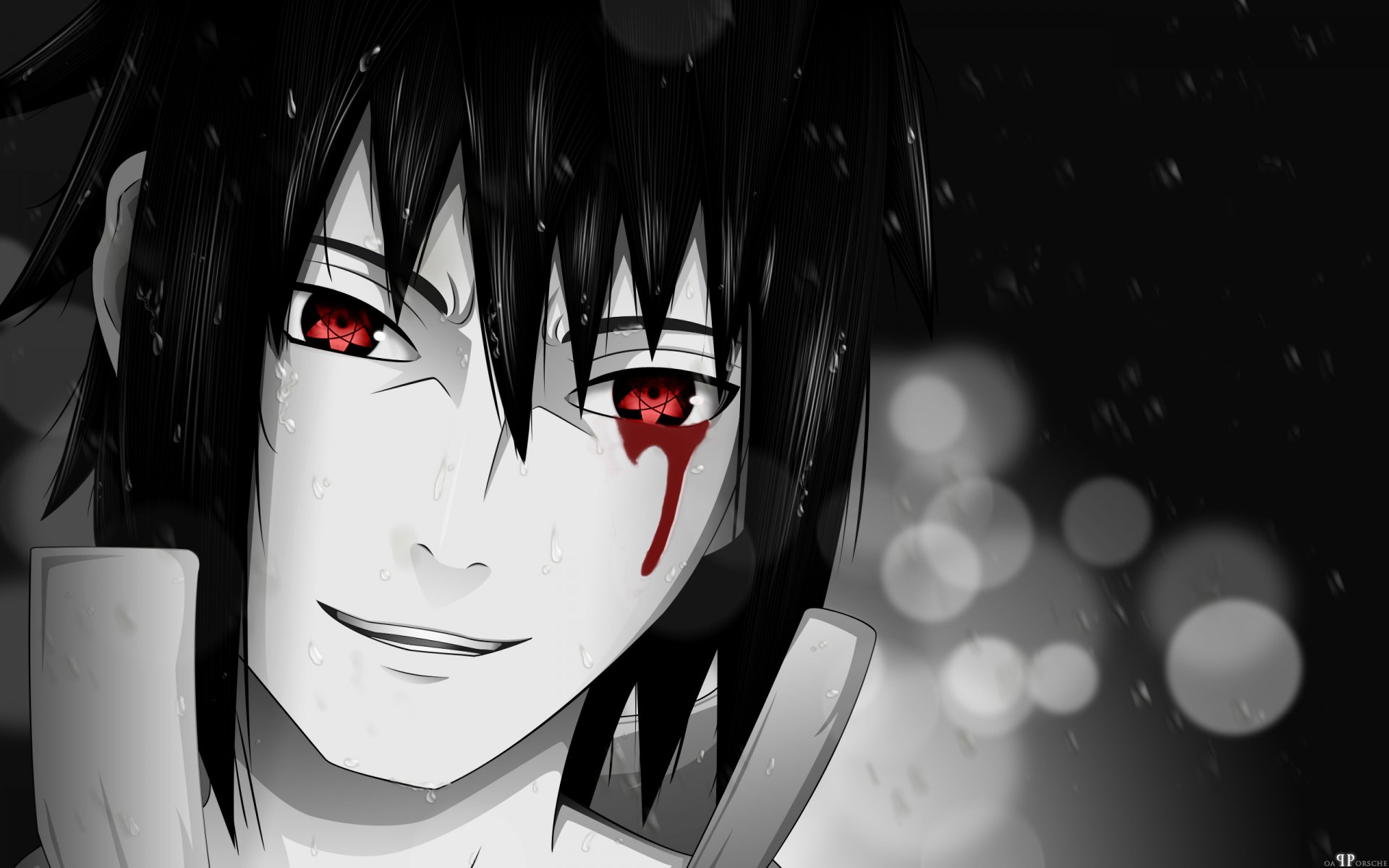 naruto shippuuden sasuke uragano sangue sorriso sharingan mangekyu bw lacrima