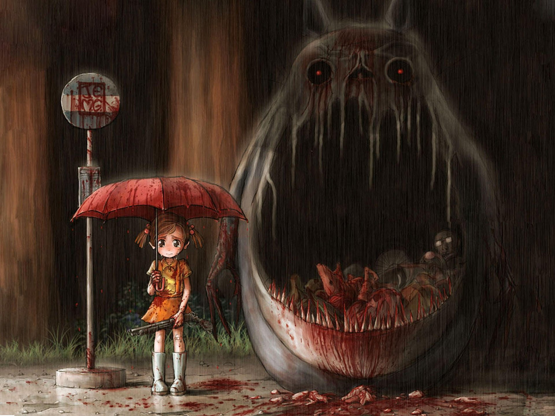 mój sąsiad totoro nie tonari nie totoro krew mięso horror