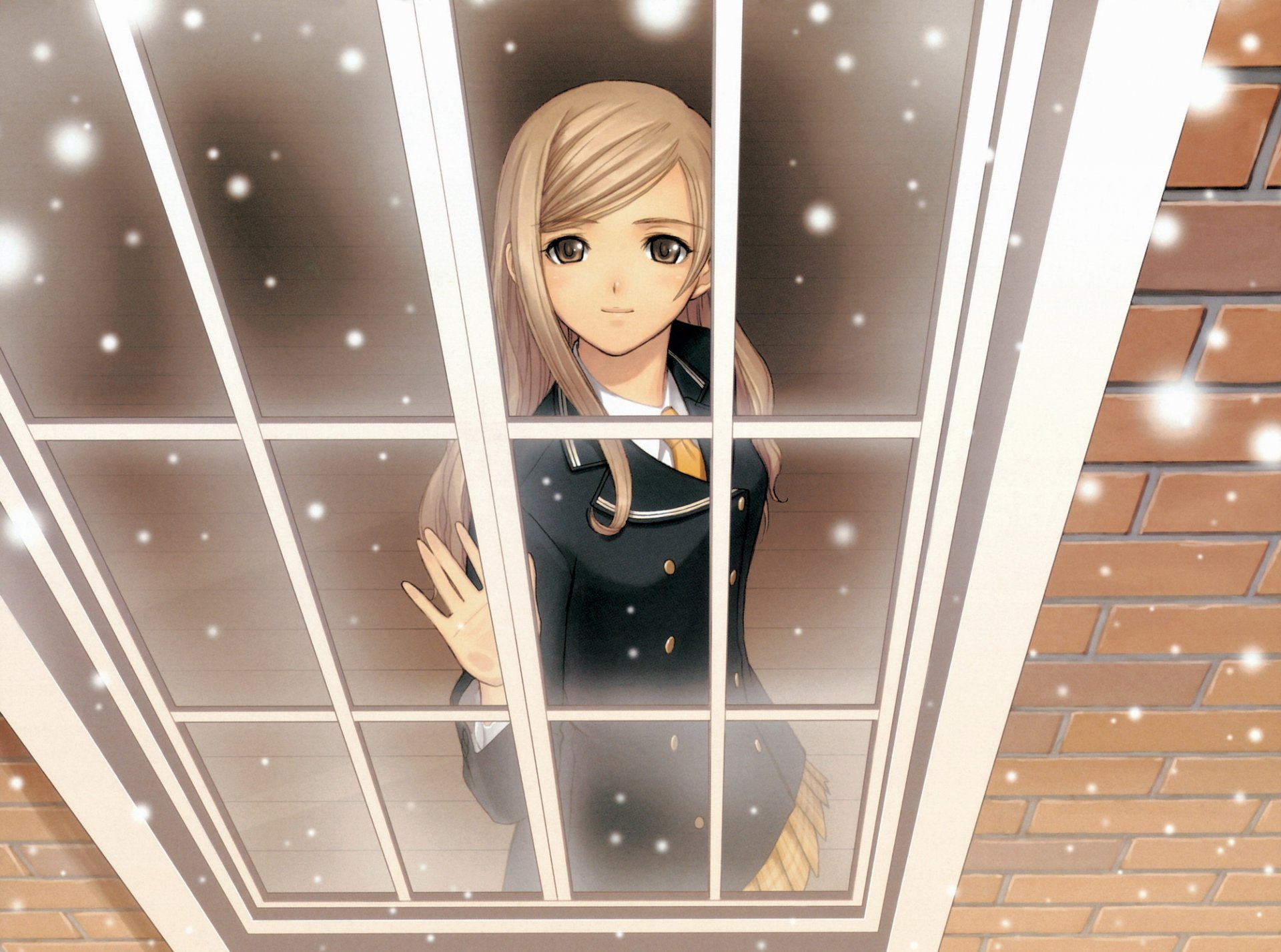 anime winter snow window. girl