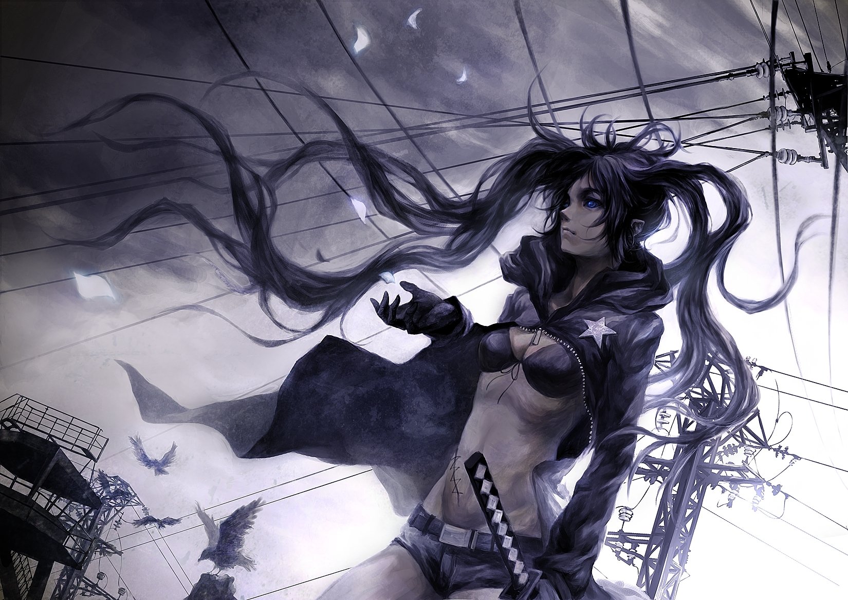 black rock shooter wind wire bird