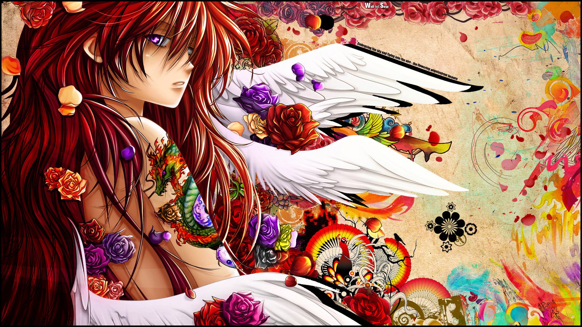 anime tattoos dragon flower paint