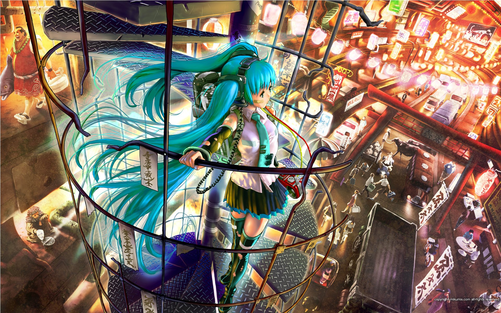 hatsune miku vocaloid vocaloid ciudad escalera