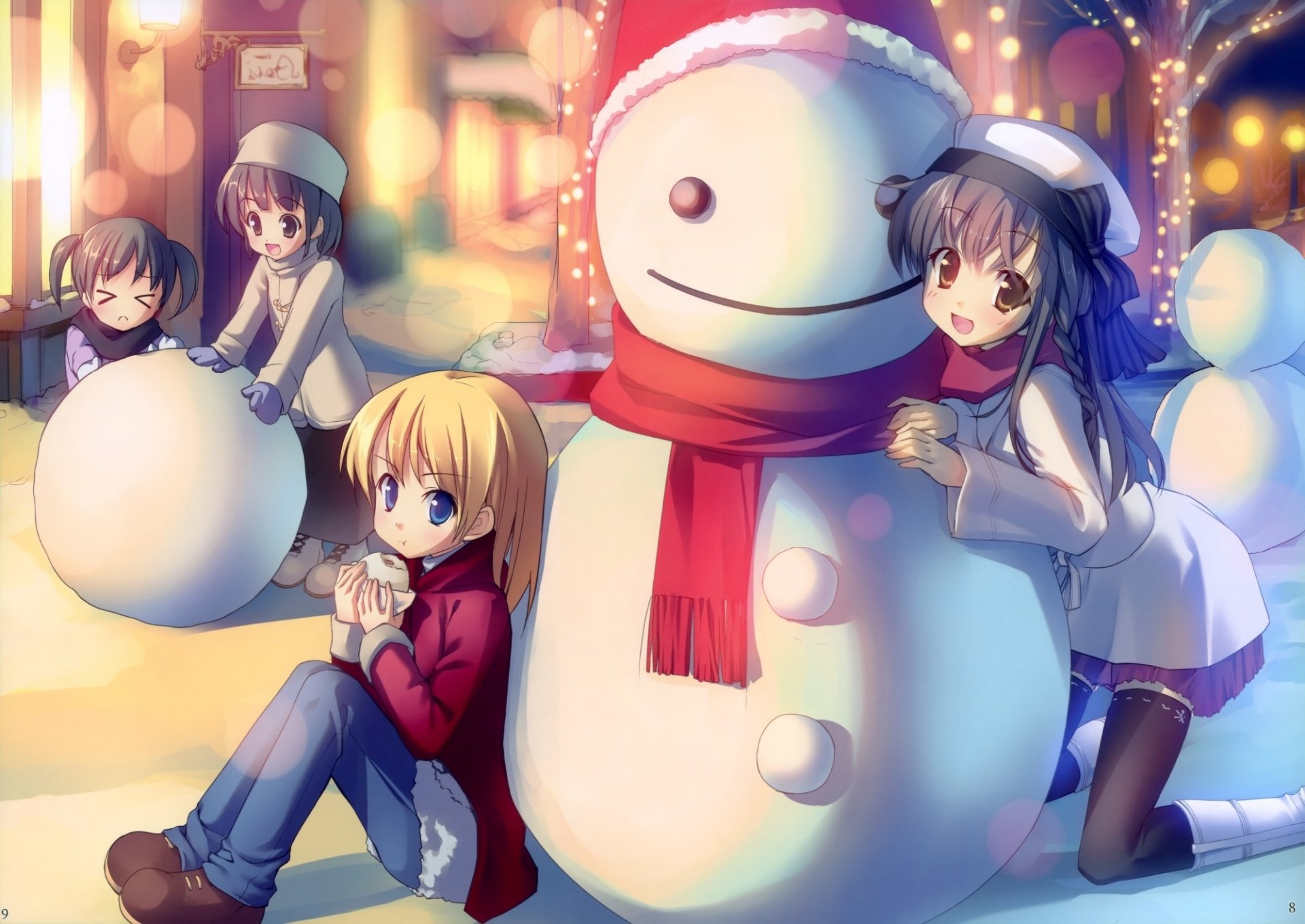 anime invierno muñeco de nieve amigos estado de ánimo