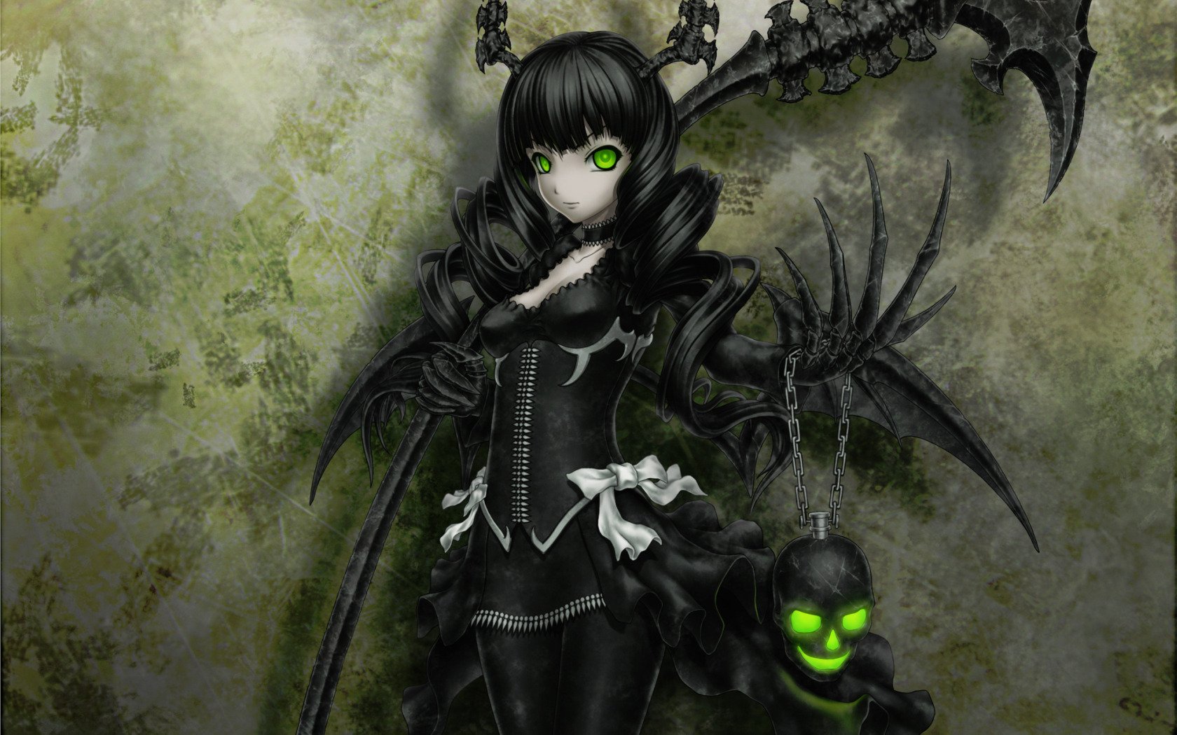 black rock shooter skull black hair black