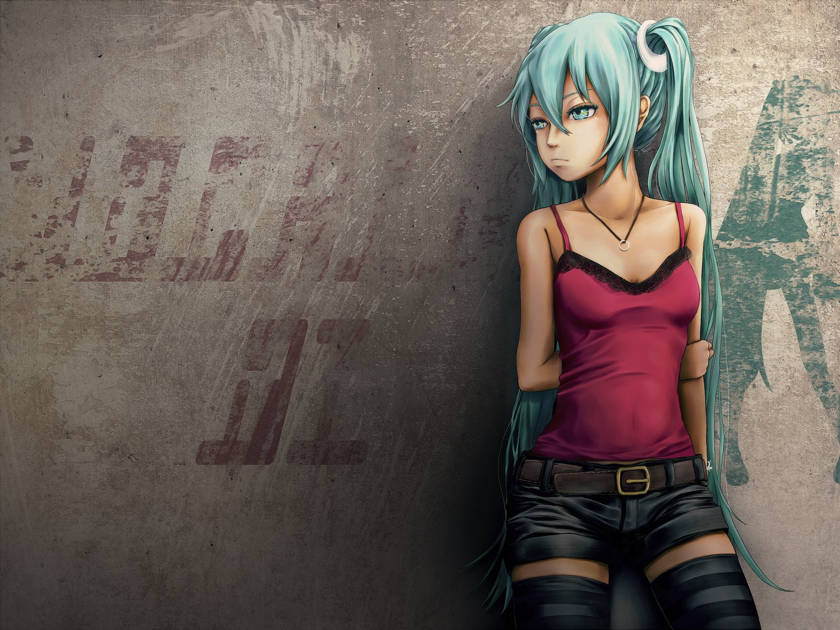 hatsune miku vocaloid vocaloid ściana zielone włosy