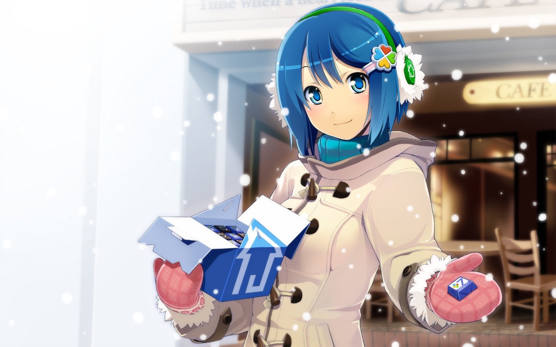 anime girl winter snow chocolate