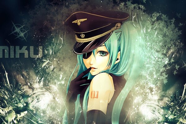 Anime hatsune miku with green hair