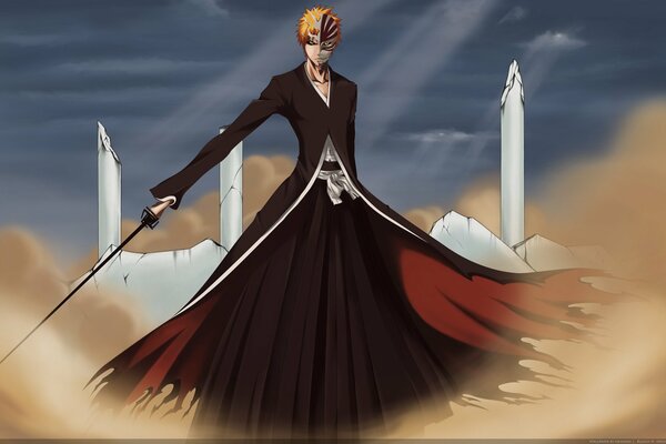 Ichigo in a mask from the anime bleach