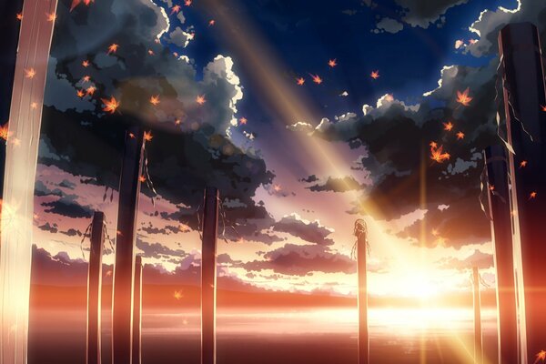 Fondos de pantalla de anime en los rayos del atardecer