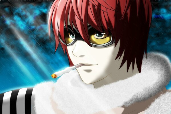 Anime character yagami light with a cigarette