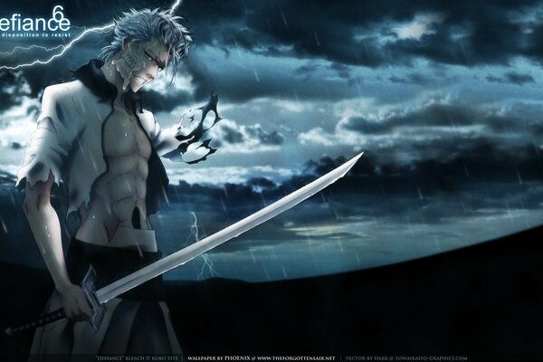 Grimmjow w deszczu z anime Bleach