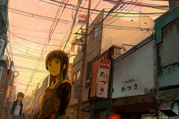 Rue dans la ville du Japon dans les fils