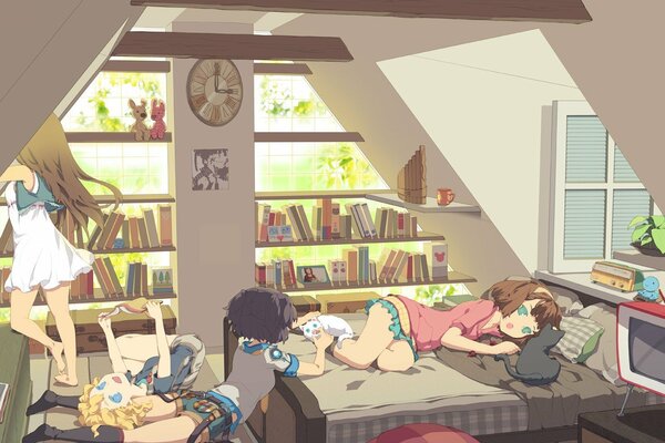 Anime cartoon bedroom books