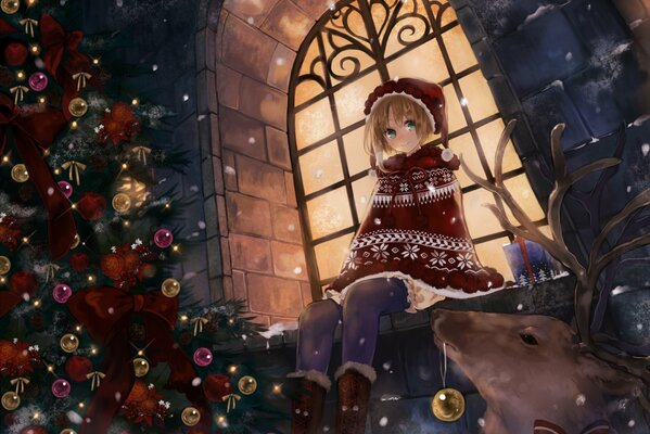 Anime girl. Nuit de Noël