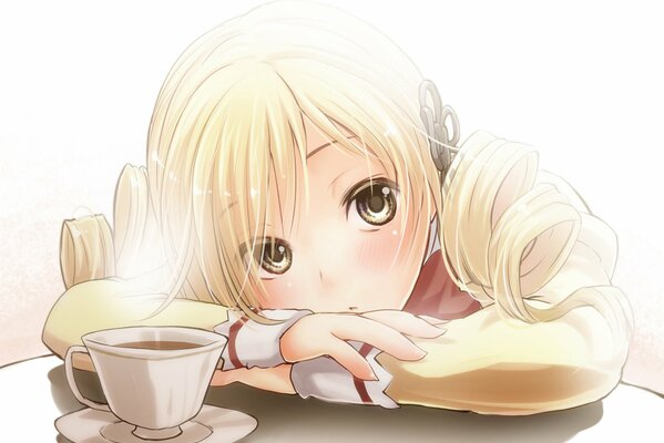 Anime chica triste por una taza de té