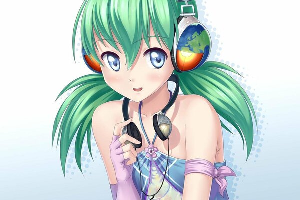 Chica con el pelo verde en el estilo de anime