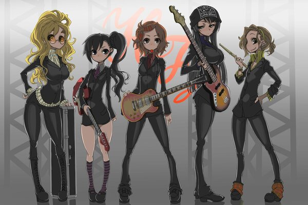 Female musicians, a band with guitars