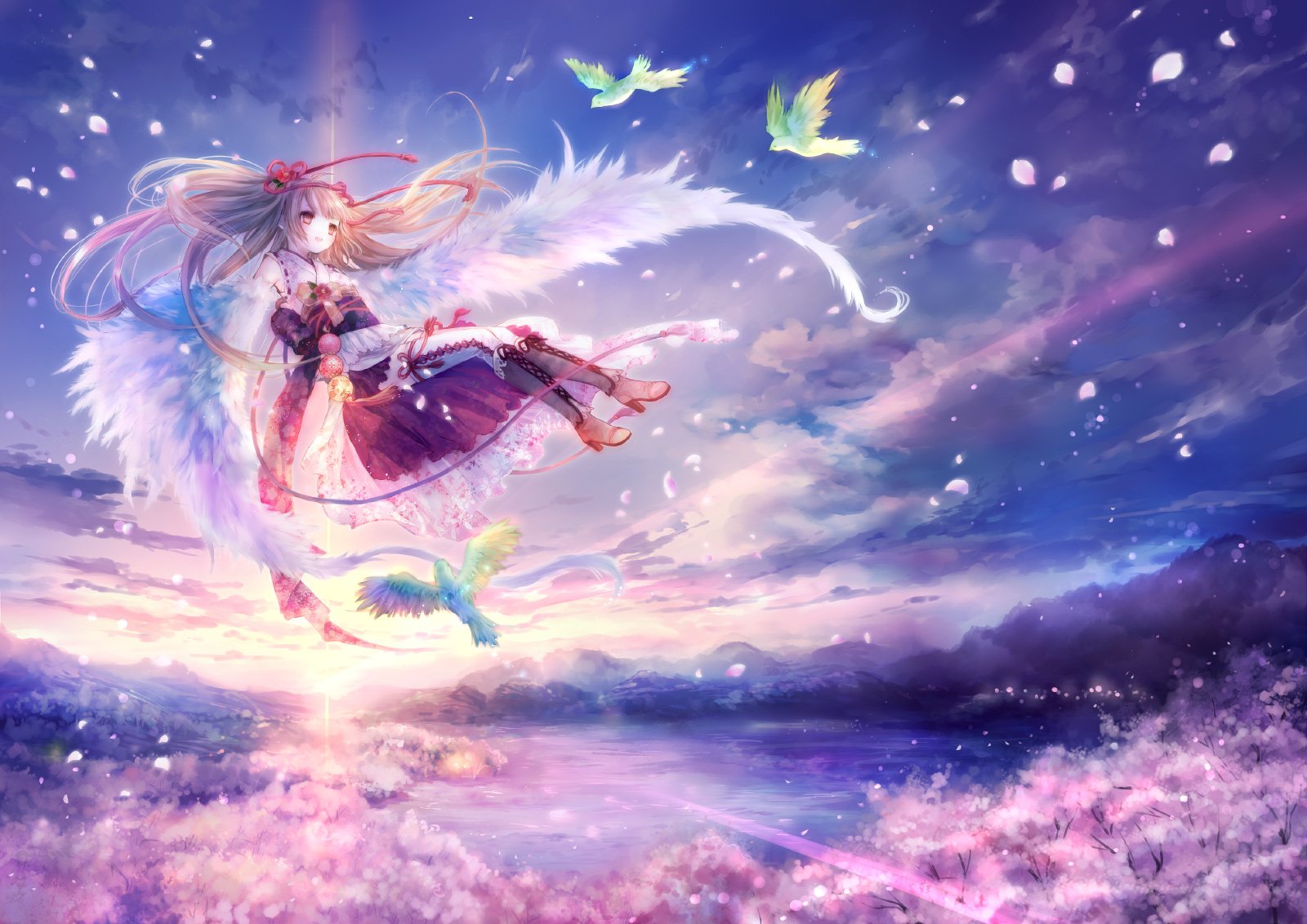 ailes ange anime sakura oiseaux