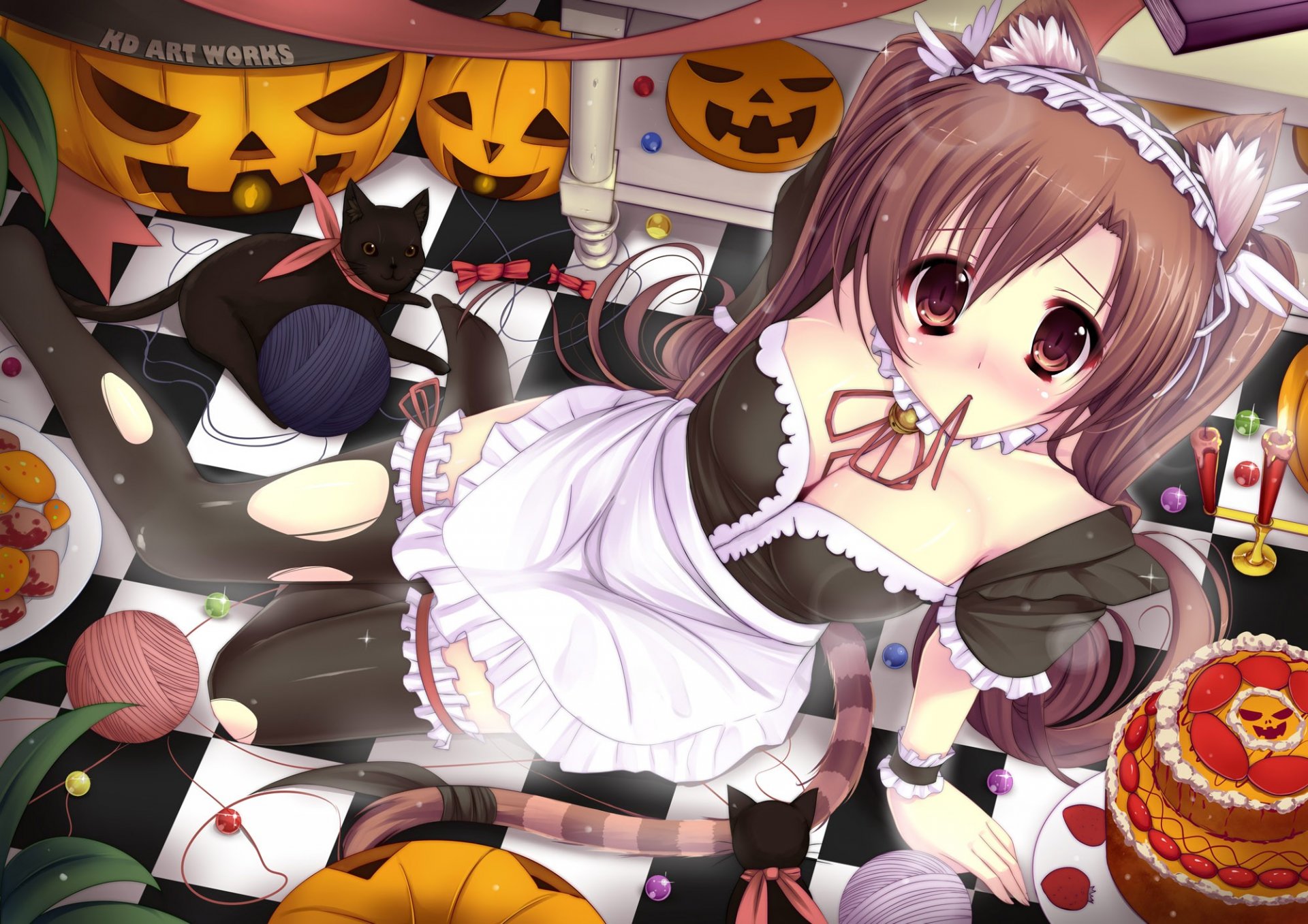 pumpkin maid kawaii ears cat breast