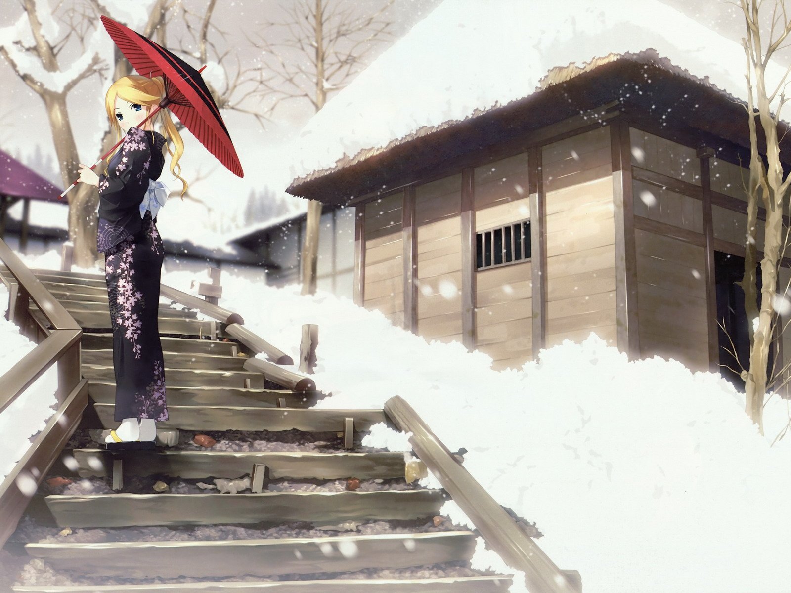 девушка зонтик кимоно