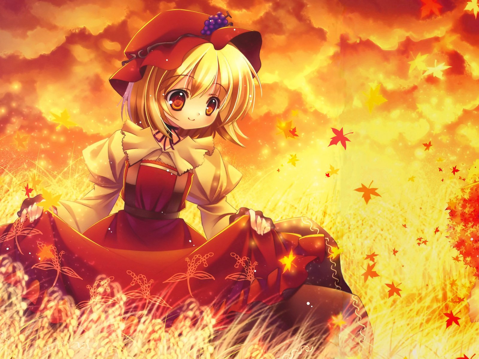 girl anime autumn leaves leaf